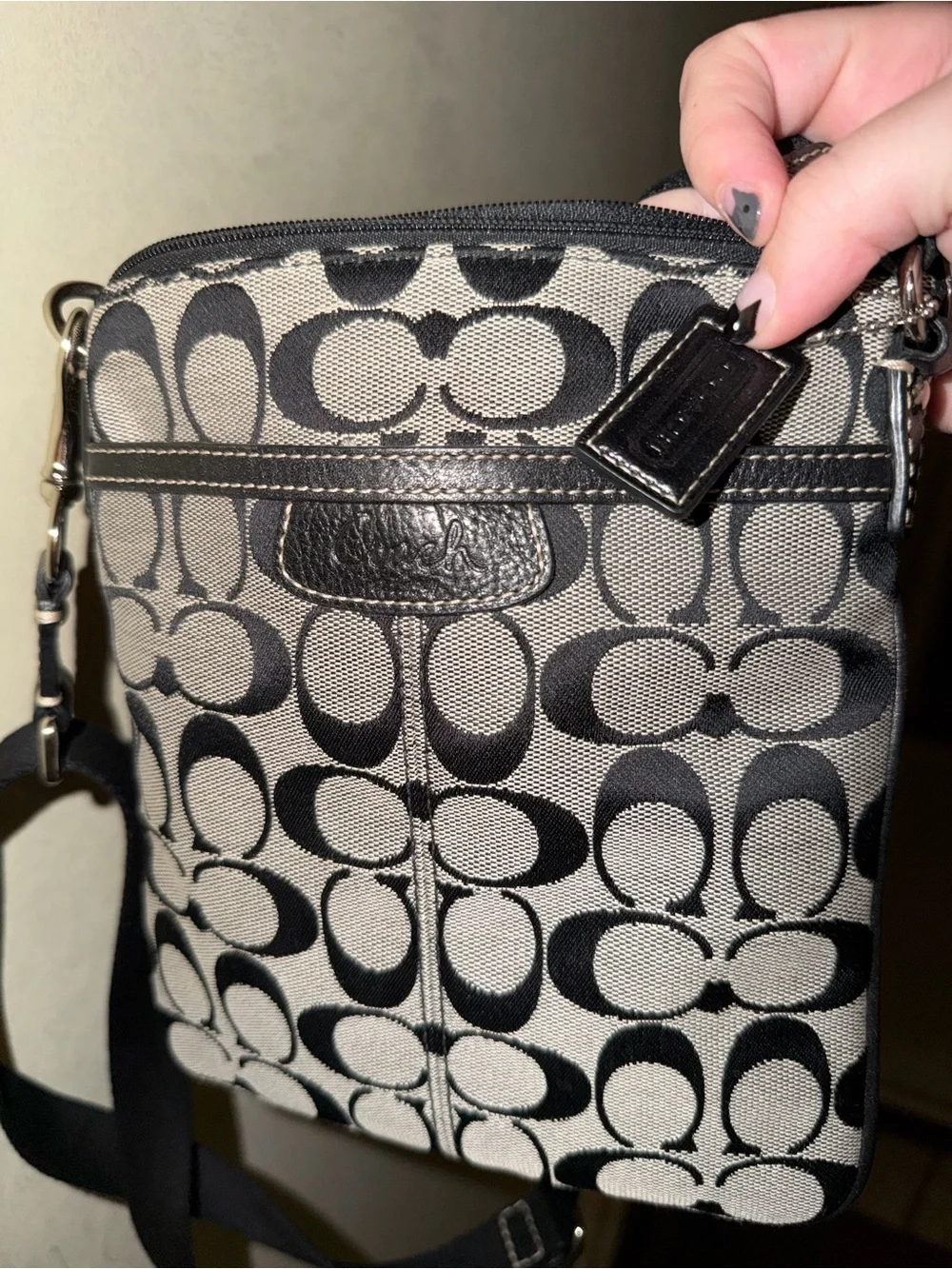 Coach Black and Cream Signature Crossbody Bag